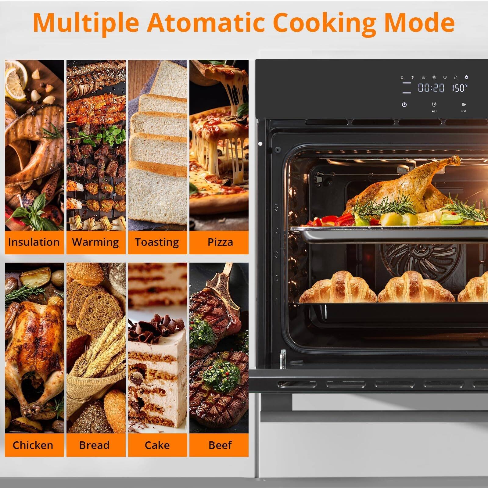 24" 2.5 CF Single Wall Oven, Builtin Convection Ovens with 11 Cooking